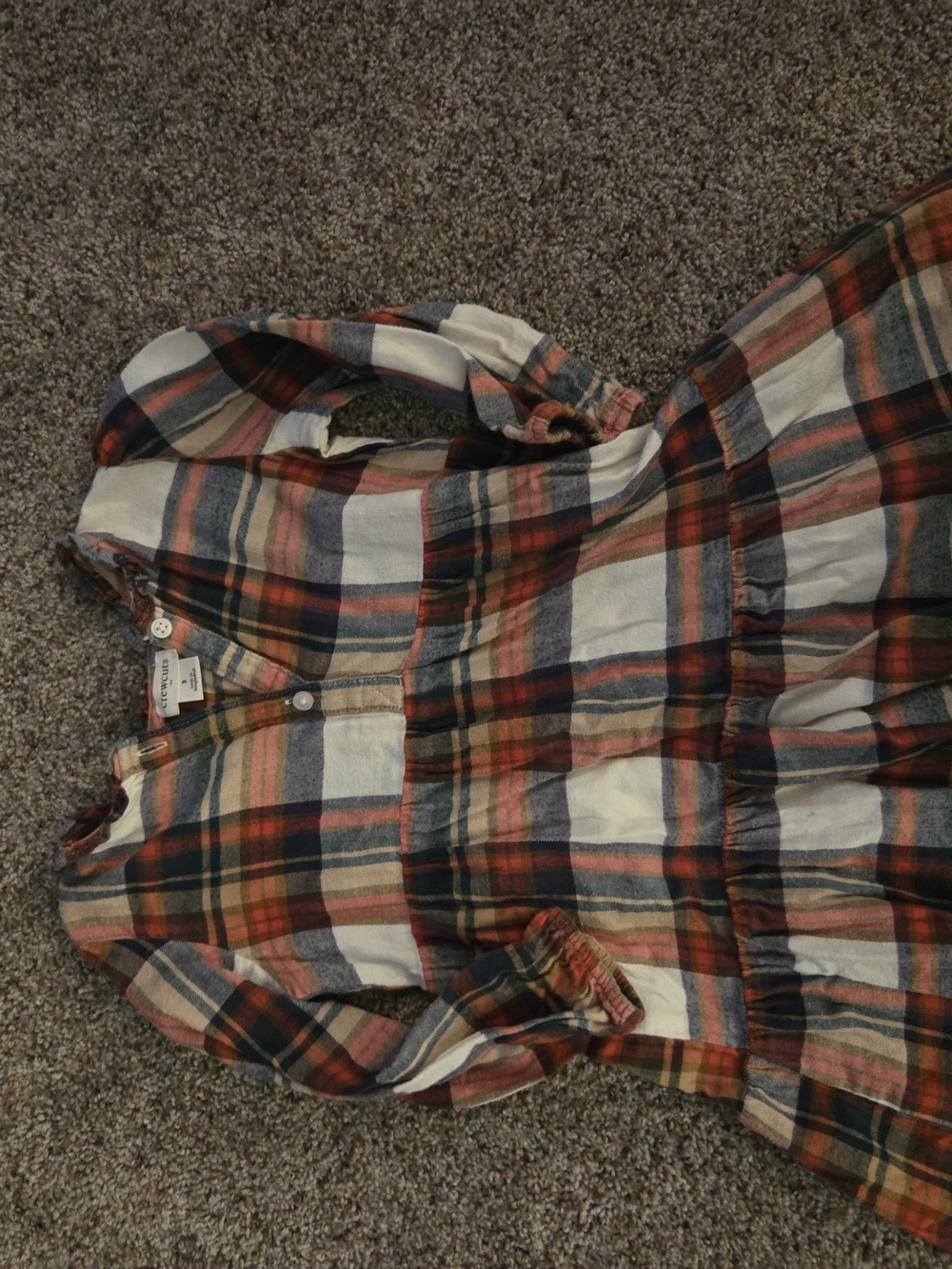 Crewcuts Plaid Long Sleeve Tiered Dress in Cream, Navy & Rust